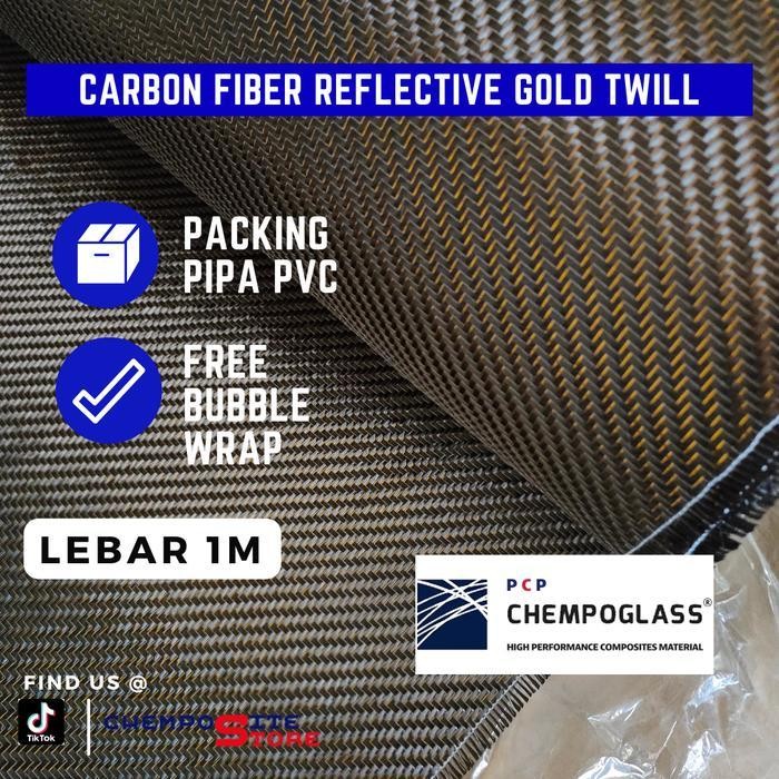 Serat Carbon Fiber Kevlar Gold Reflective Metalic Twill 200Gsm L 1M Original Dan Terpercaya