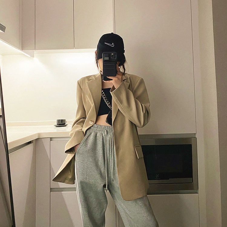 Khaki Blazer Women Casual Elegant Suit Jacket