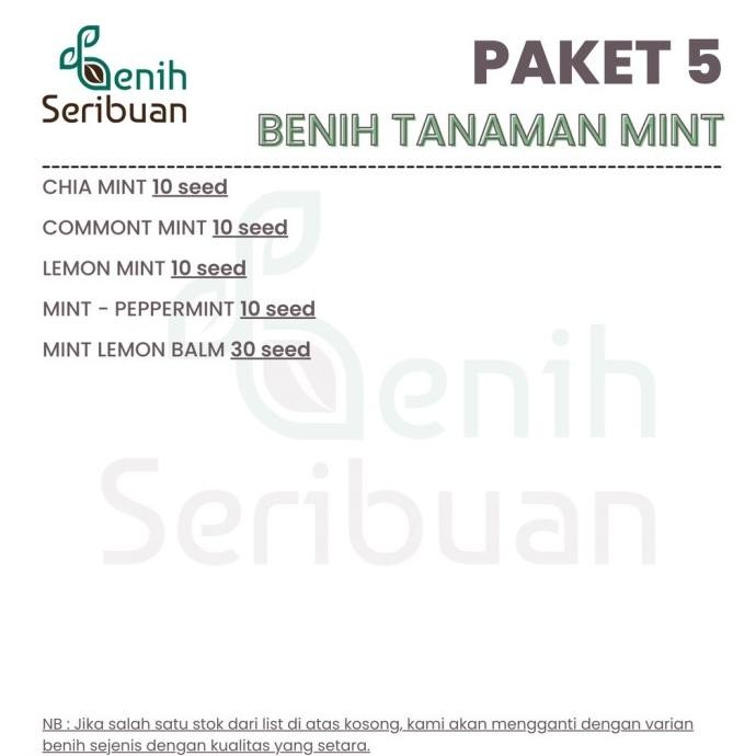 

Terlaris Benih Seribuan - Paket 5 Bibit Daun Mint Unggul Ogfolq 3021Ta