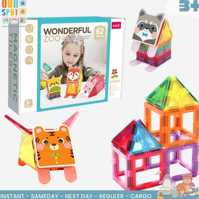 Magnetic tiles 62 pcs Wonderful ZOO - KEBO - animal puzzle