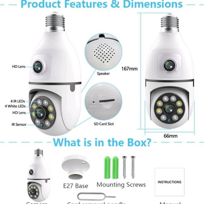 KAMERA CCTV WIFI BENTUK BOHLAM/ LAMPU V380 8MP DUAL LENS 2 Way Suara