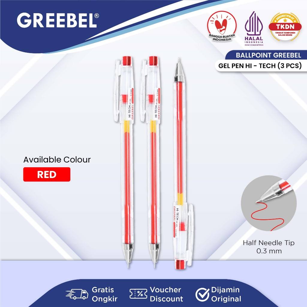 

GREEBEL PULPEN GEL / GEL PEN GP- 506 Hi- Tech 0.3 Merah (3PCS/SET) / Ballpen Gel Ballpoint Bolpen Bolpoin Pena Gel