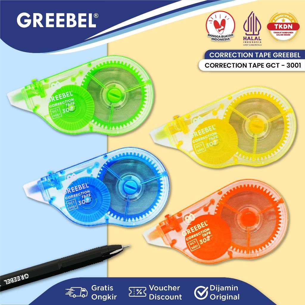 

GREEBEL Correction Tape GCT- 3001 / Tip Ex Kertas Roll Pita Koreksi Pulpen