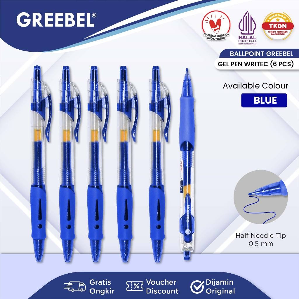 

GREEBEL Pulpen Gel / Gel Pen GP-503 Writec 0.5 Biru (6PCS/SET) Pulpen Gel / Gel Pen Ballpen Gel Ballpoint Bolpen Bolpoin Pena Gel