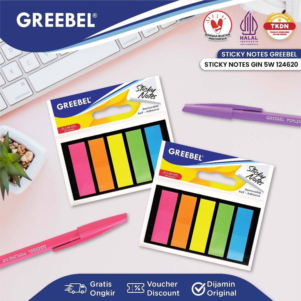 

GREEBEL Sticky Notes Kertas Catatan 6 Warna 20 Lembar (5W 124620) Note Memo Alat Tulis Kantor
