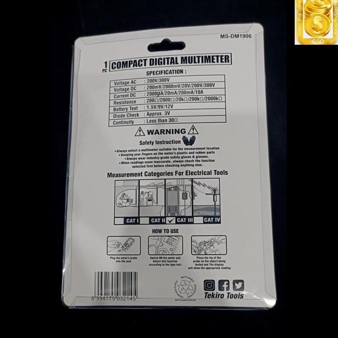 . TEKIRO Compact Digital Multimeter - Avometer Tekiro (MS-DM1906)