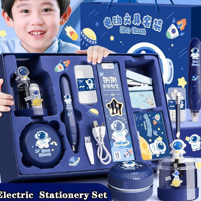 

READY STOK 12 IN 1 Set Perlengkapan Alat Tulis Otomatis,Automatic Electric Stationery Set,Kit Alat Tulis Elektrik Kemasan Mewah, Rautan Penghapus Vacuum Siap kirim