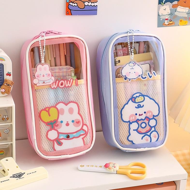 

D-54 Tempat Pensil Transparan Anti Air Motif Kartun Kawaii Dengan Resleting D-54