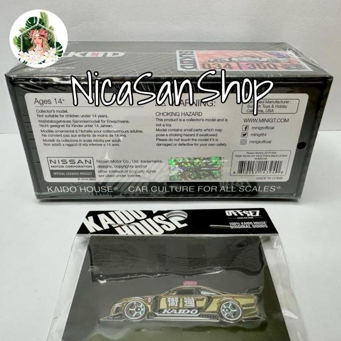 MINI GT Nissan Skyline R34 V2 Aero Police Gold BLKLTD KAIDO HOUSE Exclusive Subscribe Black Limited