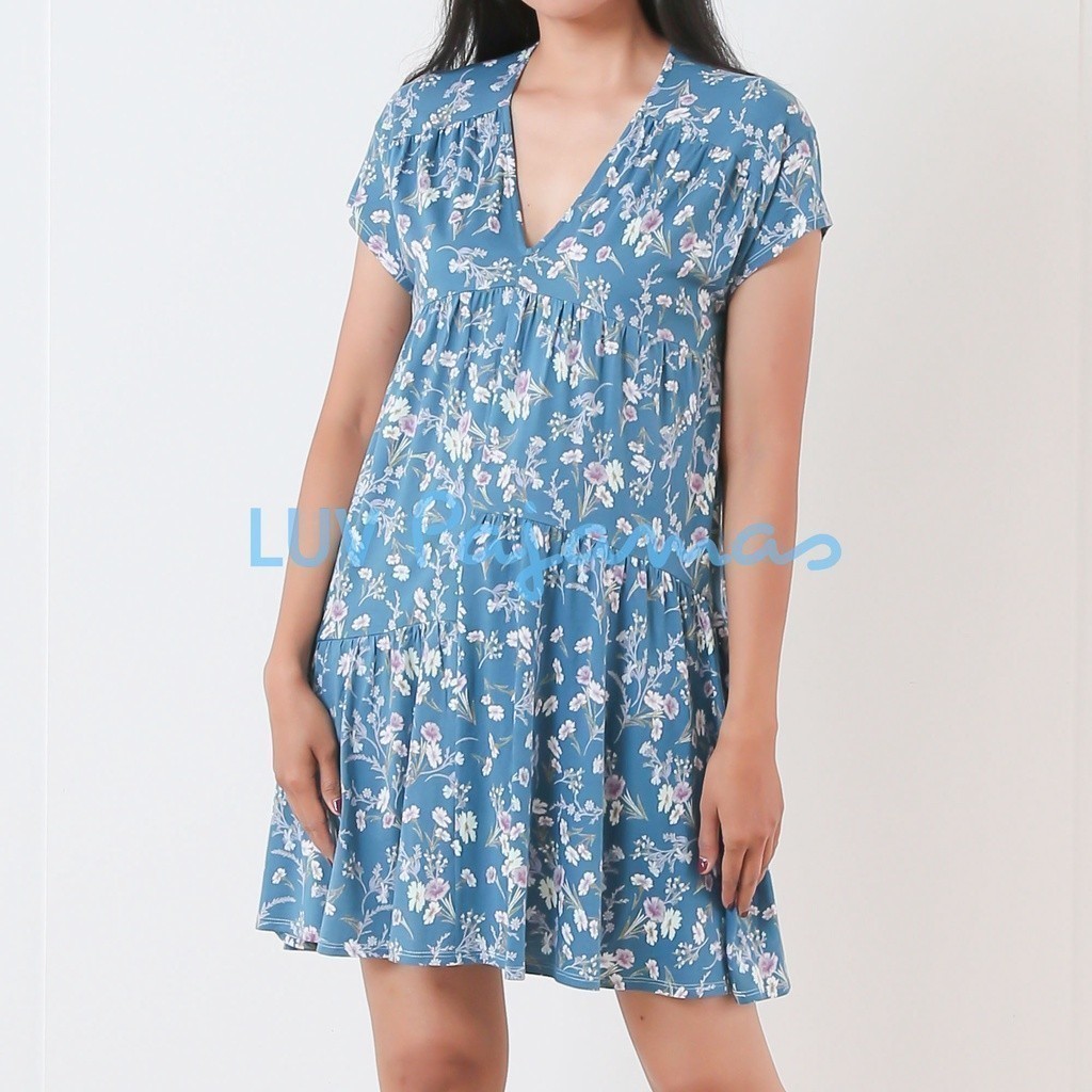 LUV Pajamas - Miss Luana - Dress / Daster Wanita Dewasa Lengan Pendek - Bahan Woven / Kaos Polos / M