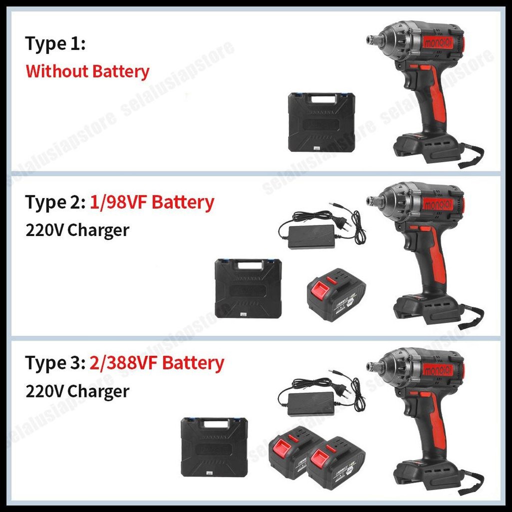 BOR CAS 1 BATERAI IMPACT WRENCH 98V PEMBUKA BAUT TRUCK MOBIL CORDLESS IMPACT 98VF UCHIHA BOR CORDLES