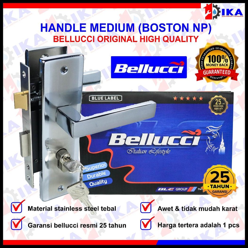 SLOT KUNCI HANDLE HANDEL BELLUCCI BOSTON SILVER HENDEL PINTU SET MEDIUM 20 CM / KUNCI PINTU TANGGUNG