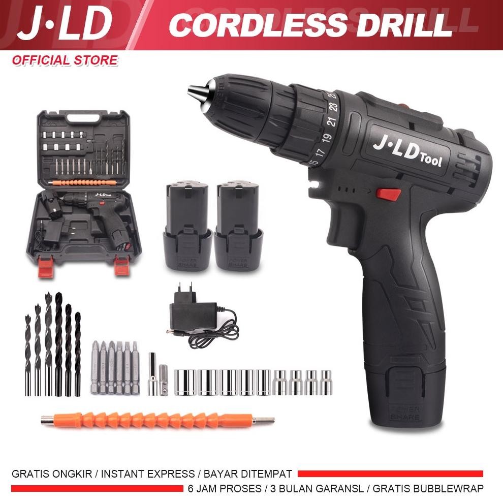JLD 10MM Mesin Bor Baterai Cas Komplit Cordless Bor Listrik 1 Set Lengkap Bor Cordless Impact Bor Ba