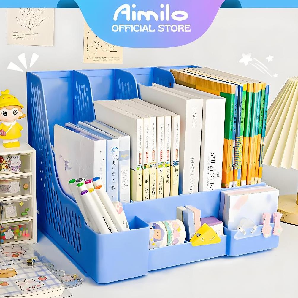 

READY STOK [READY] Aimilo Desktop Organizer File Penyimpanan Serbaguna Box File Rak Buku Dengan Tempat Pena Tempat Buku Tempat Siap kirim