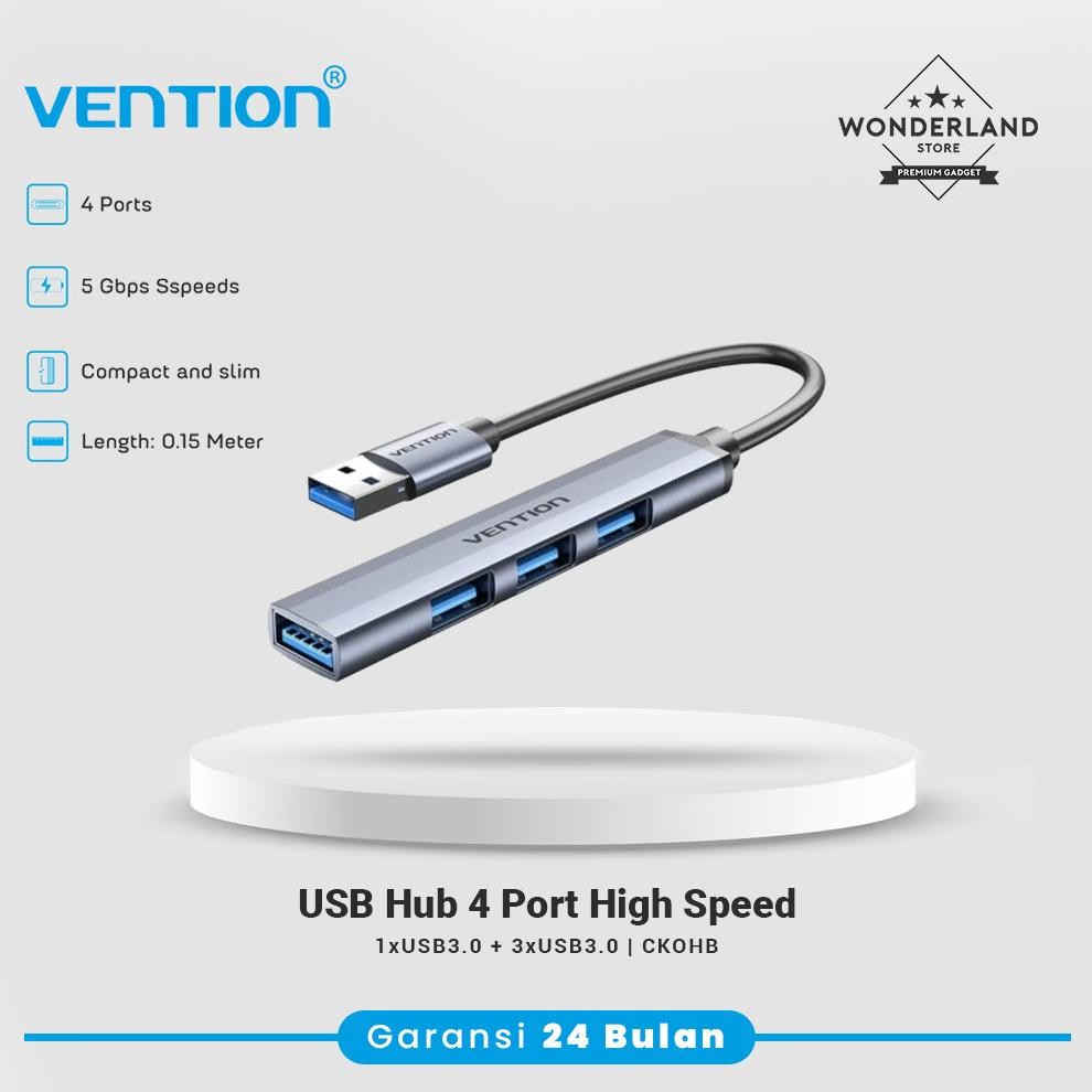 RUMPIN Vention USB HUB 4 port USB3.0x1 USB2.0x3 Ultra Slim High Speed Aluminium Alloy CKO - Wonderla
