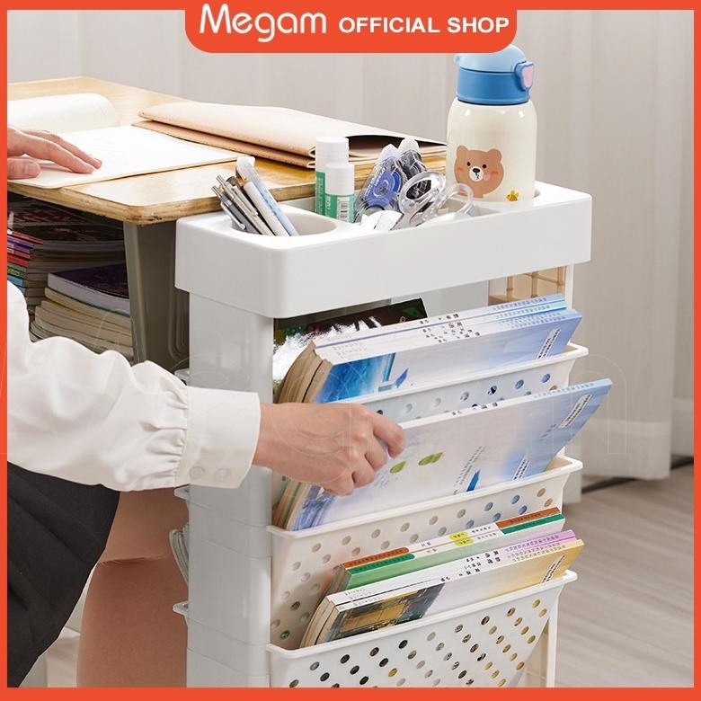 

READY STOK Megam Rak Susun Roda Rak Buku Plastik Keranjang Serbaguna Troli Dorong Penyimpanan Alat Kantor HSB634 Siap kirim