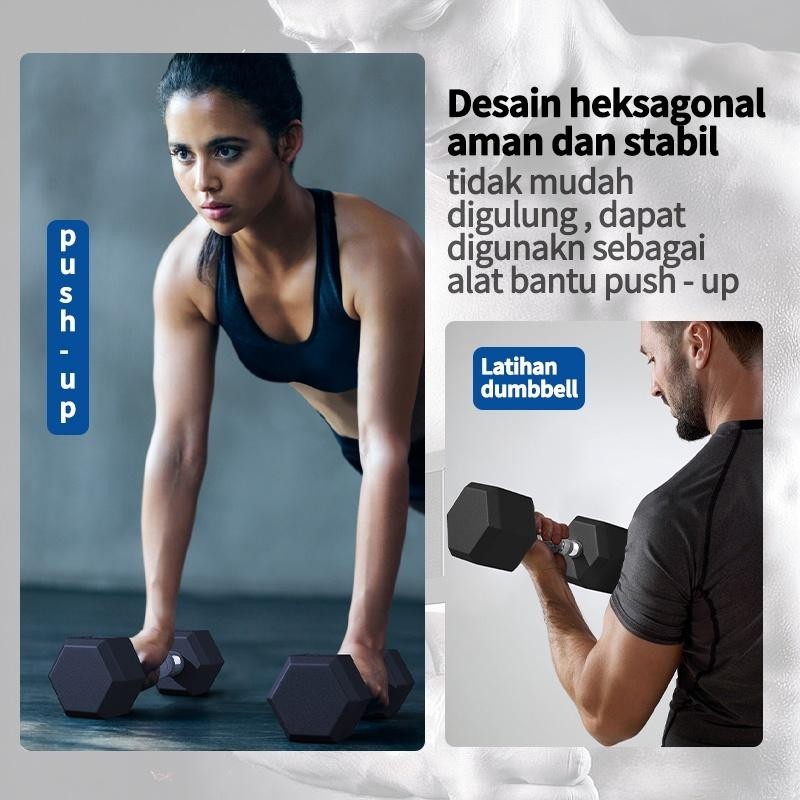 Barbel Karet Segi Enam 5 Kg /Hex Rubber Dumbell Hitam 5 Kg/Dumbell Karet Hexagonal 5 Kg