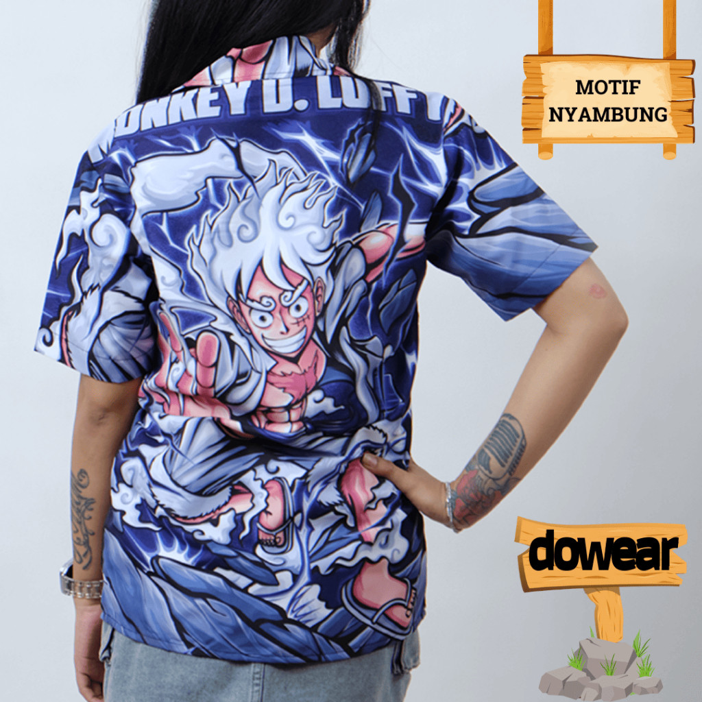 Dowear Baju Kemeja Motif Laki Laki Perempuan Full Print Printing Kemeja LUFFY GEAR 5 ONE PIECE 038
