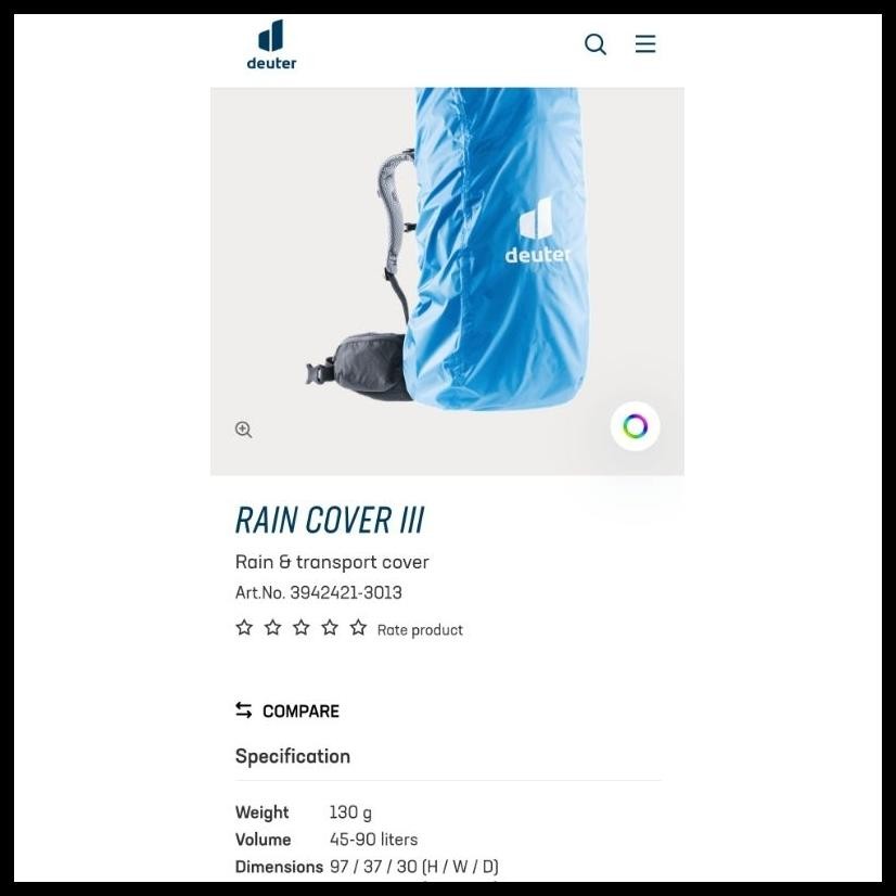 RAIN COVER RAINCOVER DEUTER 1 2 3 ORIGINAL SARUNG TAS CARRIER ORI COVERBAG BAG KID COMFORT BABY CARR