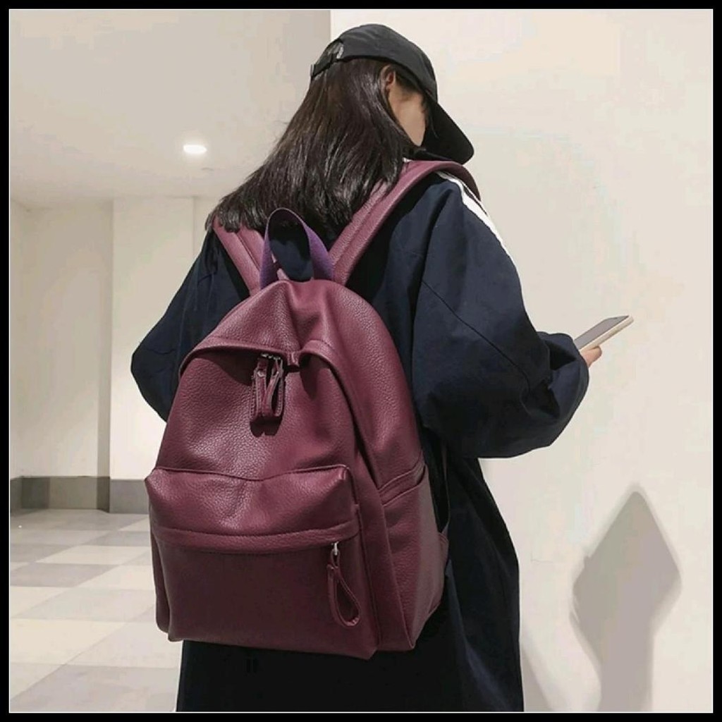 TAS RANSEL BACKPACK KULIT SINTETIS TEBAL GENDONG PUNGGUNG BRANDED MULTIFUNGSI PRIA WANITA CEWEK