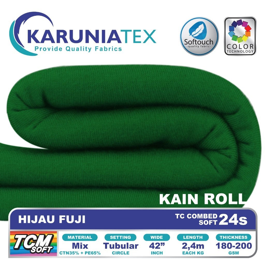 Kain Kaos TC Combet 24s Rollan | Hijau Fuji | Karunia Textile