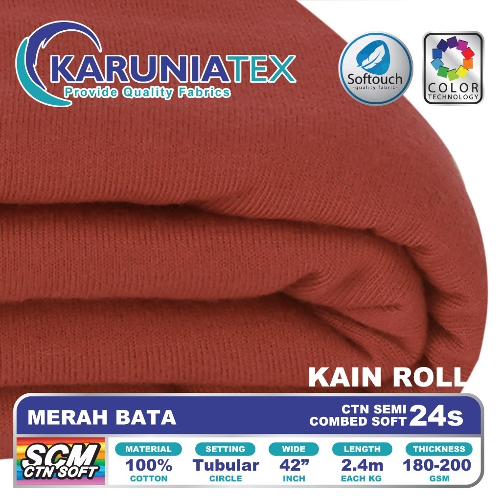Kain Kaos Cotton Semi Combet 24s Rollan | Merah Bata | Karunia Textile