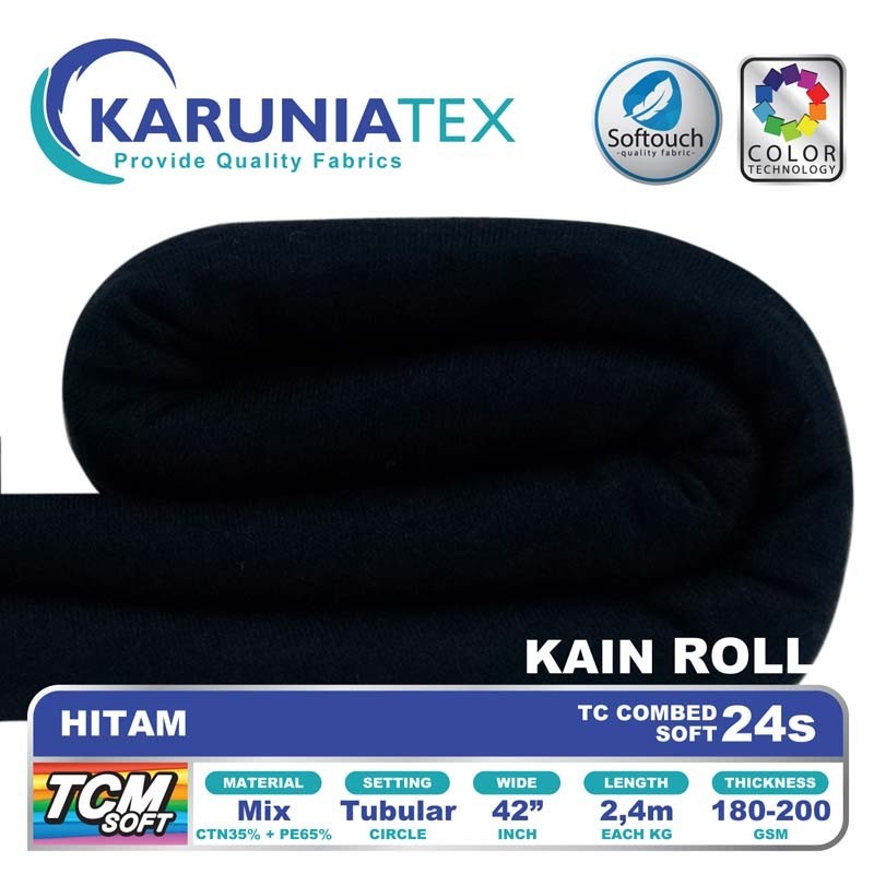 Kain Kaos TC Combet 24s Rollan | Hitam | Karunia Textile