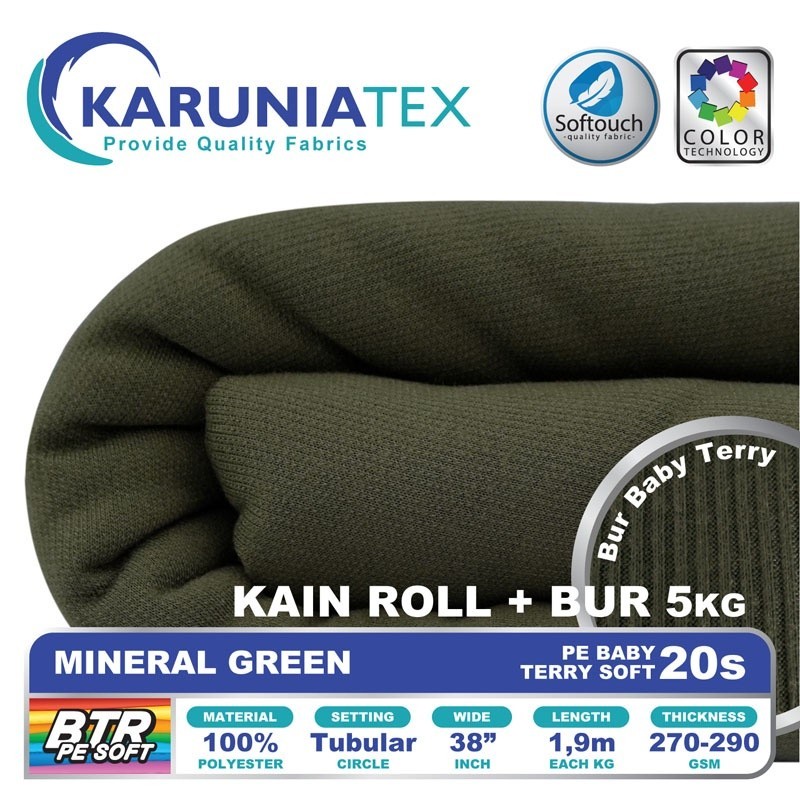 Kain Baby Terry PE Soft 20S Roll + Bur 5KG | Mineral Green | Karunia Textile