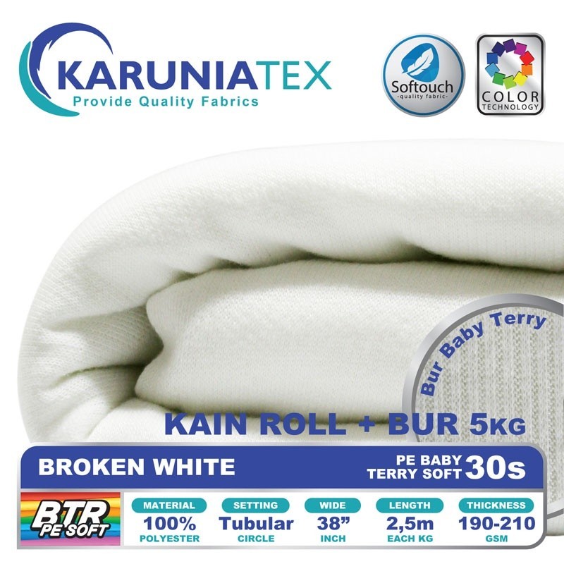 Kain Baby Terry PE Soft 30s Roll + Bur 5KG | Broken White | Karunia Textile