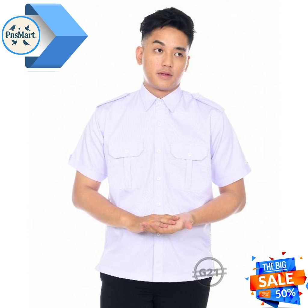 KEMEJA PDH PDL PNS PUTIH HITAM PRIA LENGAN PENDEK KERJA KANTOR BAHAN KATUN DRILL