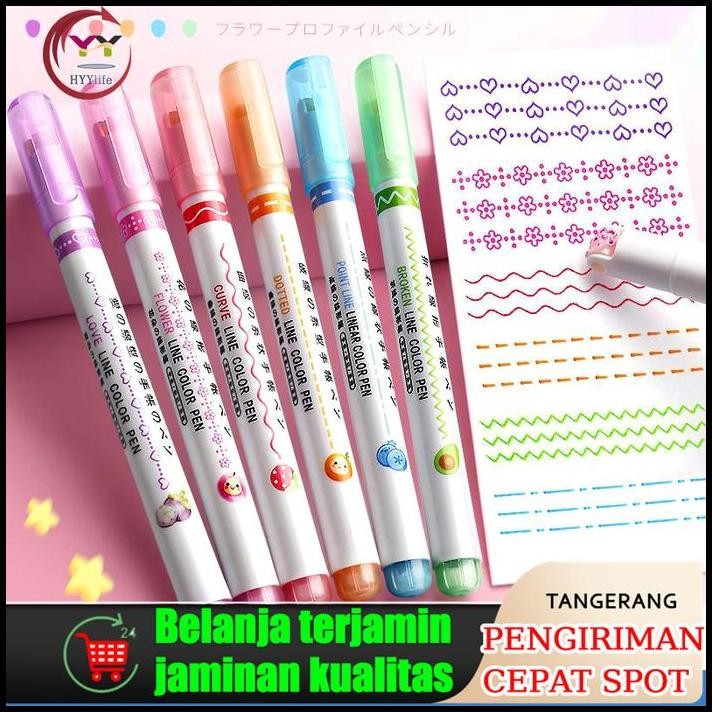 

6Pcs/Set Flower Shaped Outline Pen Curve Pen Marker Pen Stabilo Pen