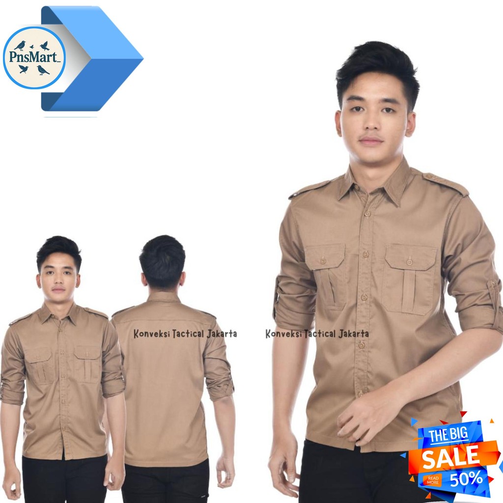 BAJU KEMEJA PDL PDH SERAGAM DINAS PAKAIAN KERJA LAPANGAN LENGAN PANJANG PRIA WANITA BISA BORDIR SATU
