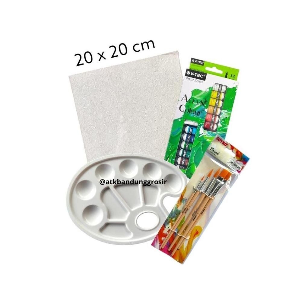 

NEW!!! Paket Melukis Lengkap Set 4 in 1 Variasi Set Kanvas 20x20 Kuas Palet & Cat Acrylic -Set Lukis
