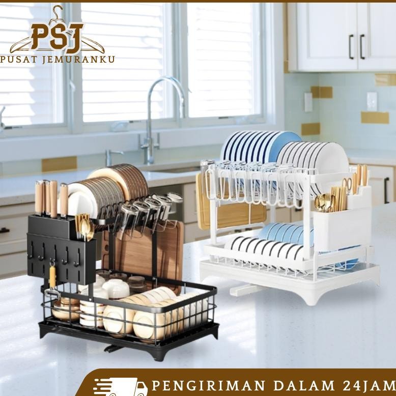 NEW WTJ Rak Pengering Piring Stainless Tingkat Tahan Karat - Keranjang Cuci Alat Dapur Lengkap Gelas