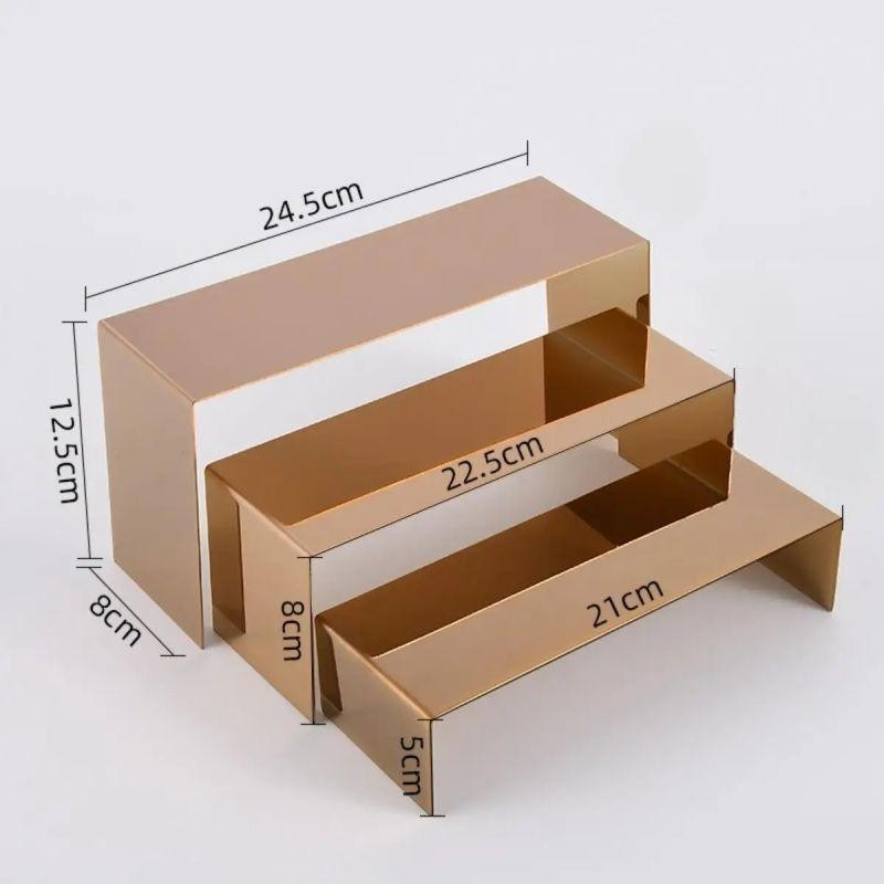 3Pcs /Set Rak Display Meja Tangga Pajangan Rak Aesthetic Stainless Rak Pajangan Ruang Tamu Rak Displ