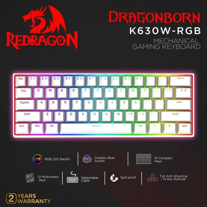 Redragon Mechanical Gaming Keyboard Rgb Dragonborn White - K630W-Rgb