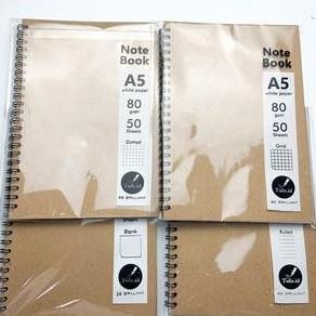 

New Stock 2025 !!! [Tulis Id] Basic White Paper Kraft Spiral Notebook A5 Blank Grid Dotted Ruled Buku Catatan Spiral