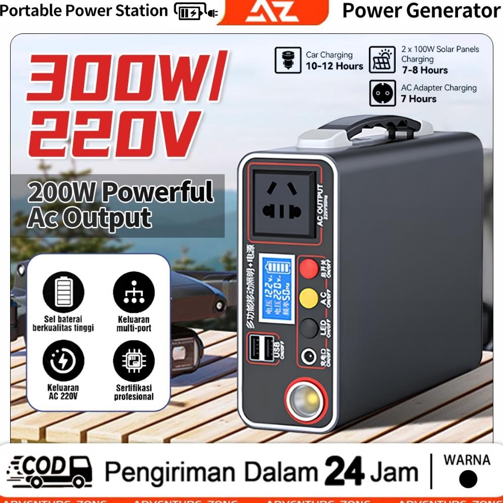 GARANSI 1 TAHUNPower Station 300W/220V/167Wh/ Portable Power Station Powerbank Solar Cell Camping So