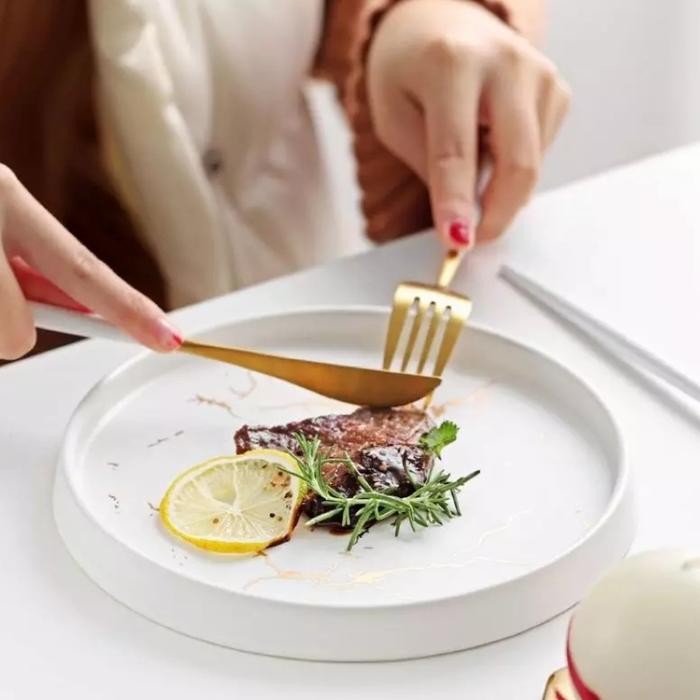 Piring Piring Keramik Mewah Modern Premium Dining Hot Plate Steak Marble Luxury Milano Kitchenware G