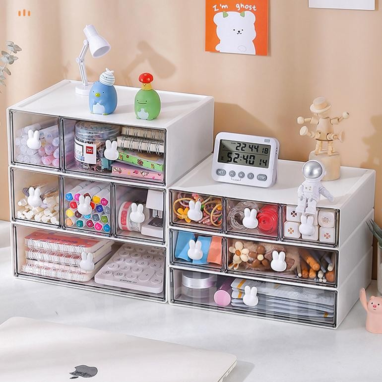 Rak Meja Kelinci Laci Penyimpanan Susun Serbaguna Desktop Drawer Rak Alat Tulis Stationery Kotak Pen