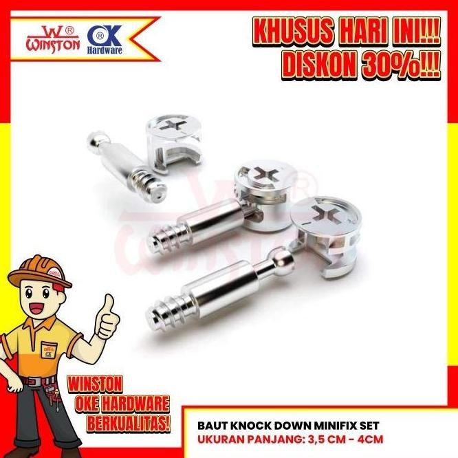 Baut Knock Down Minifix Set / Sambungan Kayu Socket Furniture / 15009