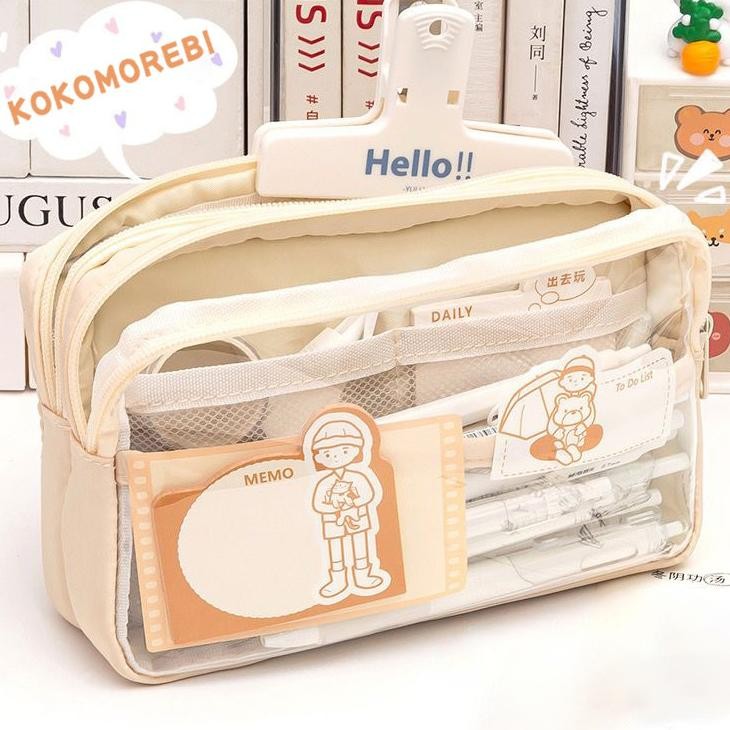 

Morebitranparan Ota Il Aethetic Cil Cae Large Tempat Il Pouch Lucu Tationery Organizer Perlengapan Iwa Berapaita Bear