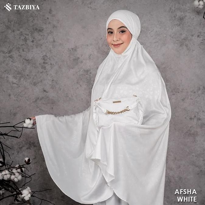 new mukena tazbiya premium emboss 2in1 afsha series|mukena silk nikah|mukena putih tazbiya murah