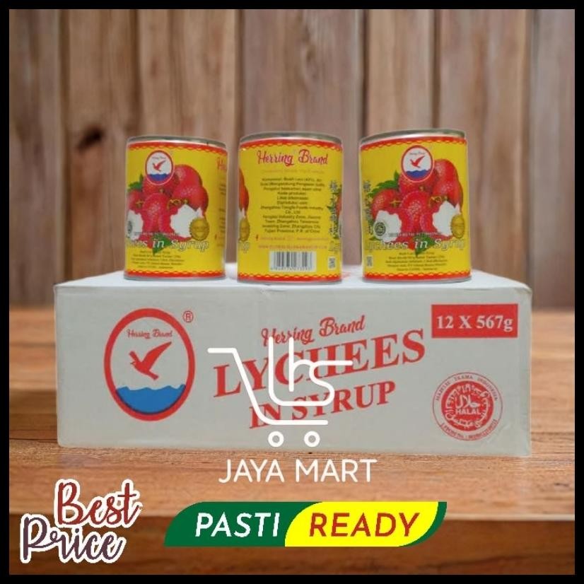 

HERRING BRAND FULL CARTON CANNED LYCHEES IN SYRUP / LECI KALENG - 1 DUS 12 KALENG