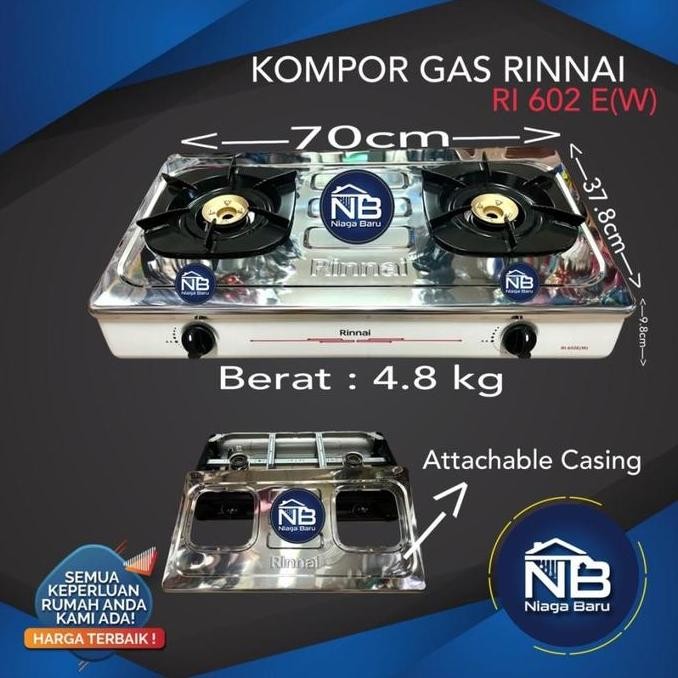 Tersedia Rinnai Ri-602 EW White Kompor gas Rinnai 2 Tungku Putih