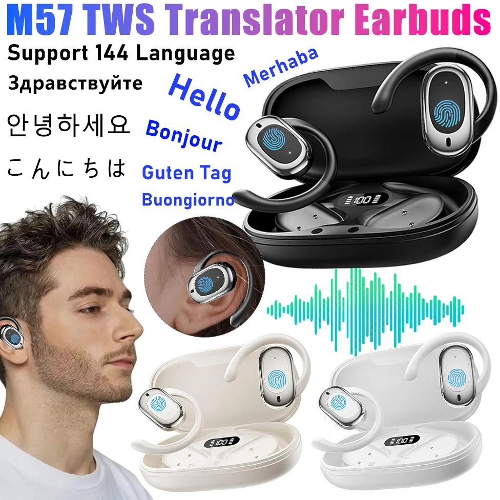 

3 IN 1 TWS Language Translation Earphones Off-line Real-Time TWS Translator Earbud 144 Languages Wireless BT Ear Hook Translator