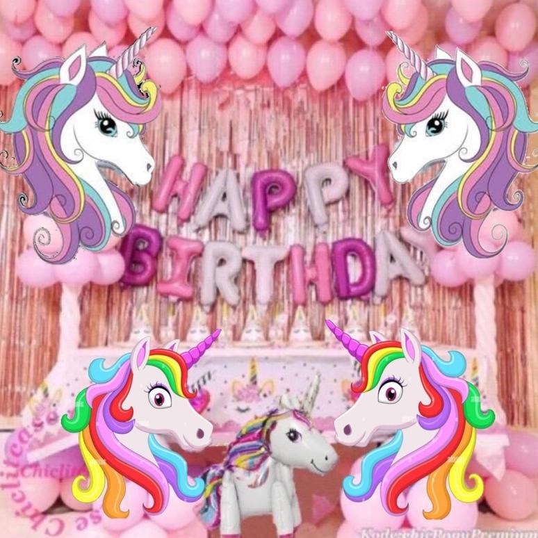 Ready Set Balon Foil Premium Unicorn Pony Happy Birthday Decoration Party