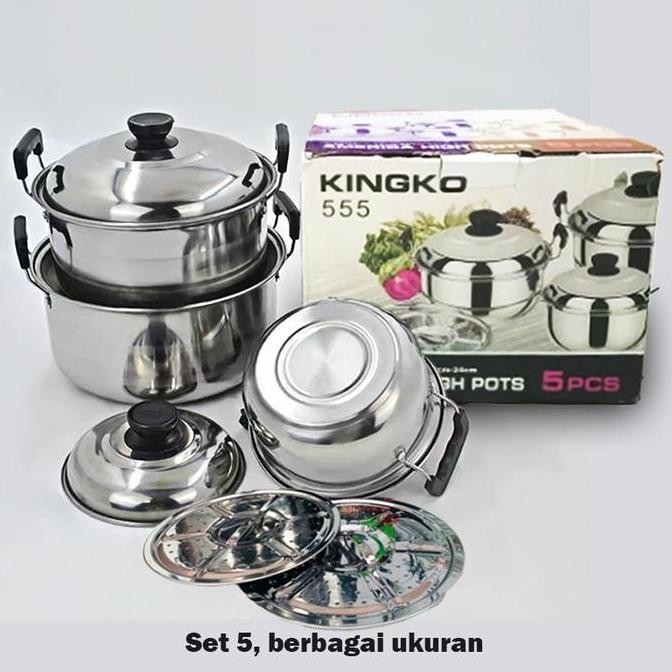 Tersedia FOREVER - Panci set kingko 555 Peralatan Masak Stainless Steel Isi 5 Set + Steamer Kitchenw