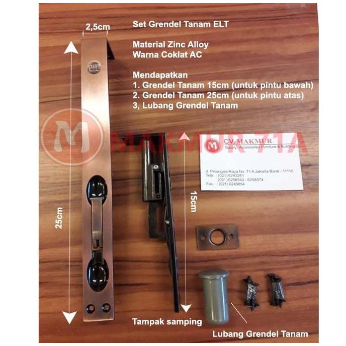 Grendel Tanam ELT 15 cm + 25 cm / 6" + 10" / Flush Bolt TEBAL Murah