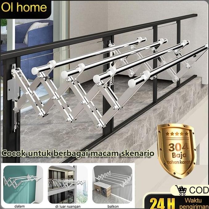 TERBARU - PromosiJemuran Baju Pakaian Dinding Stainless Steel 200CM Jemuran Lipat Dinding Kapasitas 